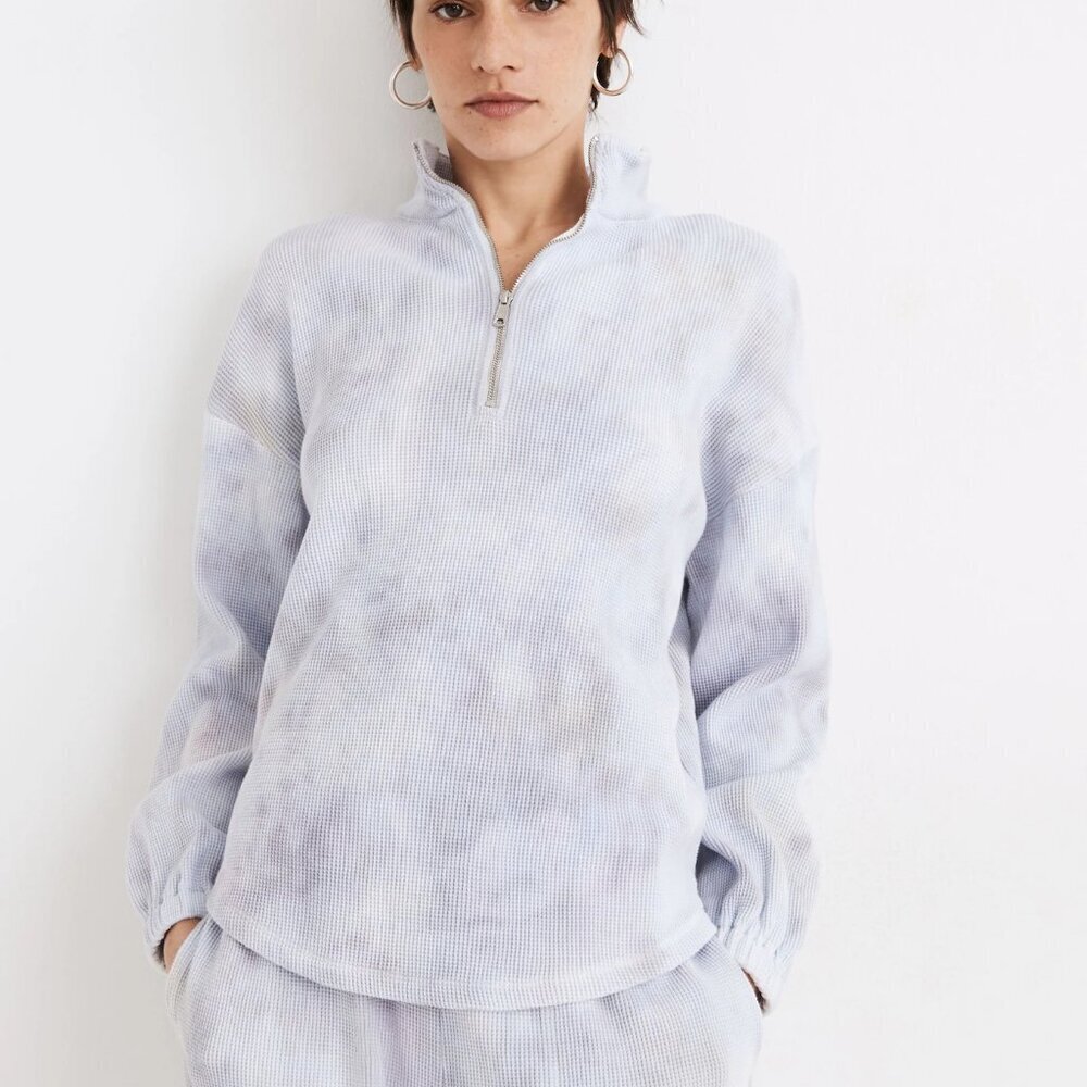 Madewell MWL Waffle Half-Zip Shirttail Sweatshirt in Tie-Dye